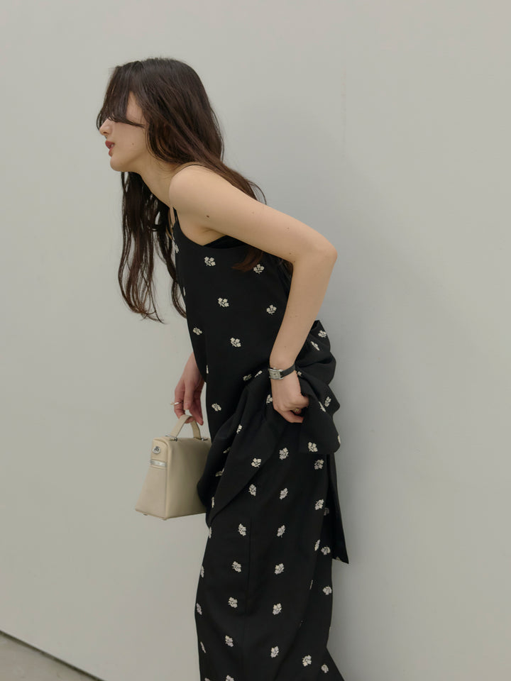 フラワー刺繍バックオープンチュニックキャミソール