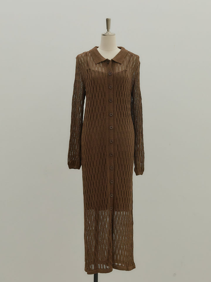 透かし編み襟付きニットドレス(インナーミニワンピ付き)