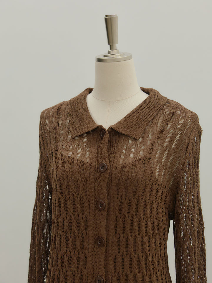 透かし編み襟付きニットドレス(インナーミニワンピ付き)