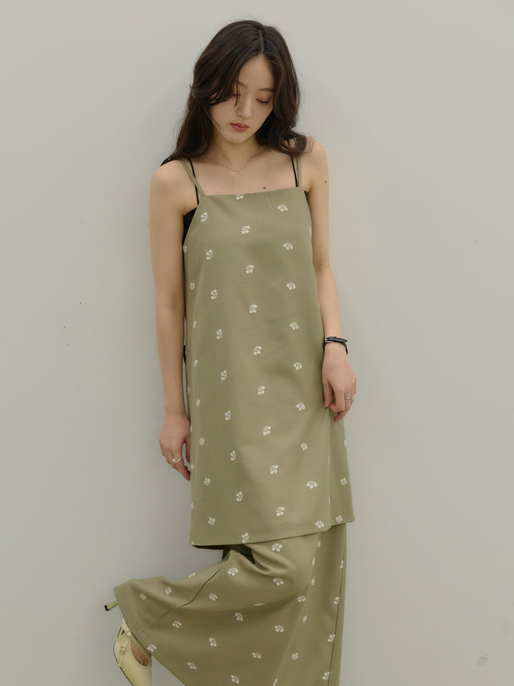 フラワー刺繍バックオープンチュニックキャミソール