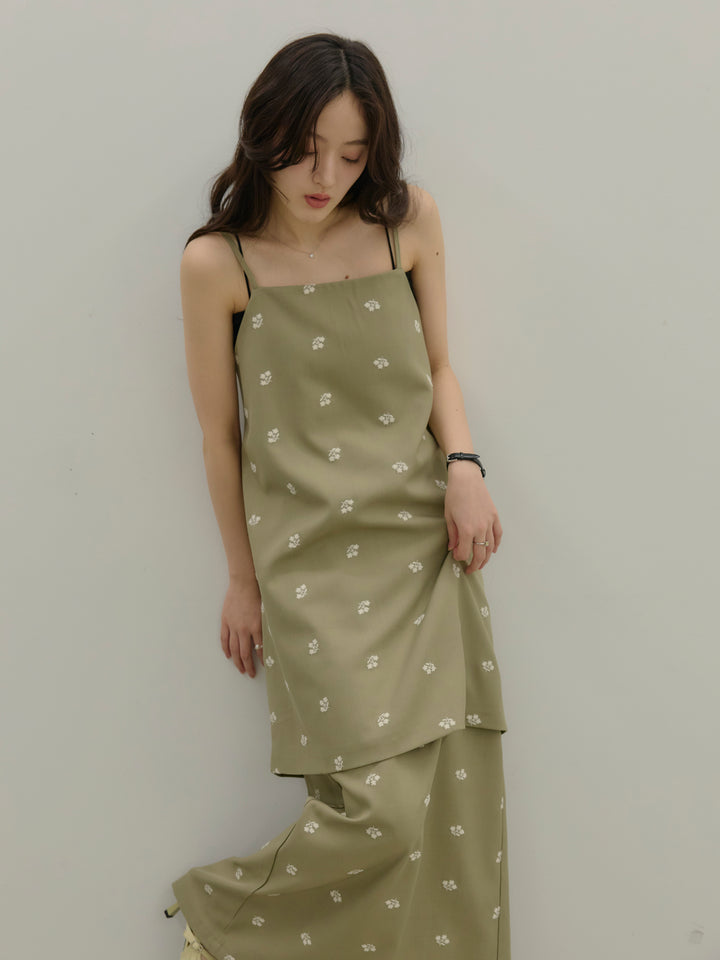 フラワー刺繍バックオープンチュニックキャミソール