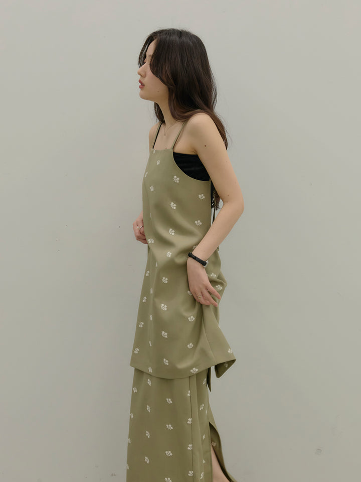 フラワー刺繍バックオープンチュニックキャミソール