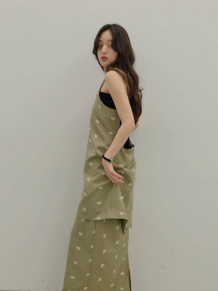 フラワー刺繍バックオープンチュニックキャミソール