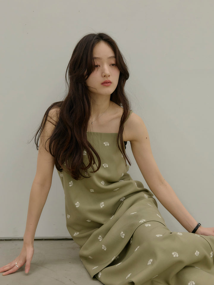 フラワー刺繍バックオープンチュニックキャミソール