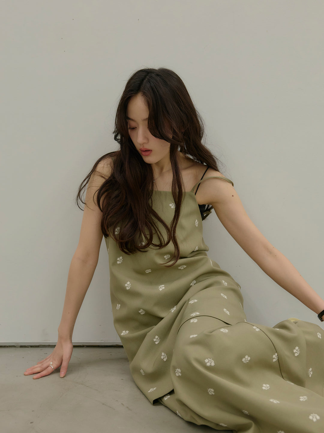 フラワー刺繍バックオープンチュニックキャミソール