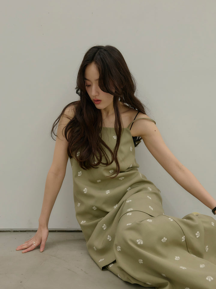 フラワー刺繍バックオープンチュニックキャミソール