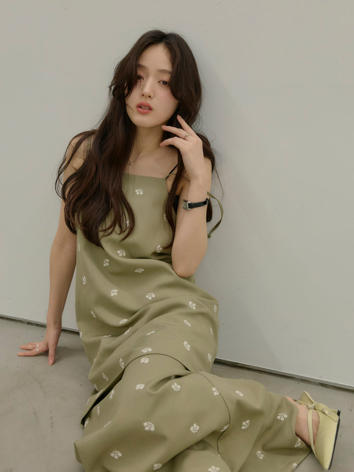 フラワー刺繍バックオープンチュニックキャミソール