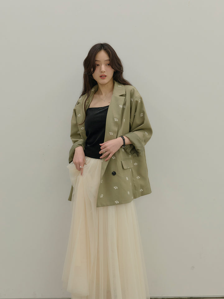 【SET】フラワー刺繍テーラードジャケット+ボリュームチュールスカート(2set)