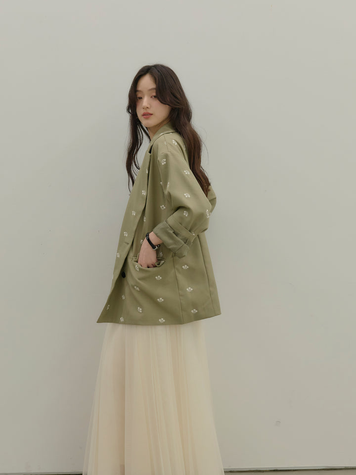 【SET】フラワー刺繍テーラードジャケット+ボリュームチュールスカート(2set)