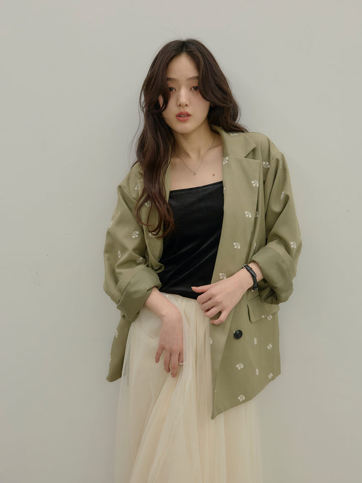 【SET】フラワー刺繍テーラードジャケット+ボリュームチュールスカート(2set)