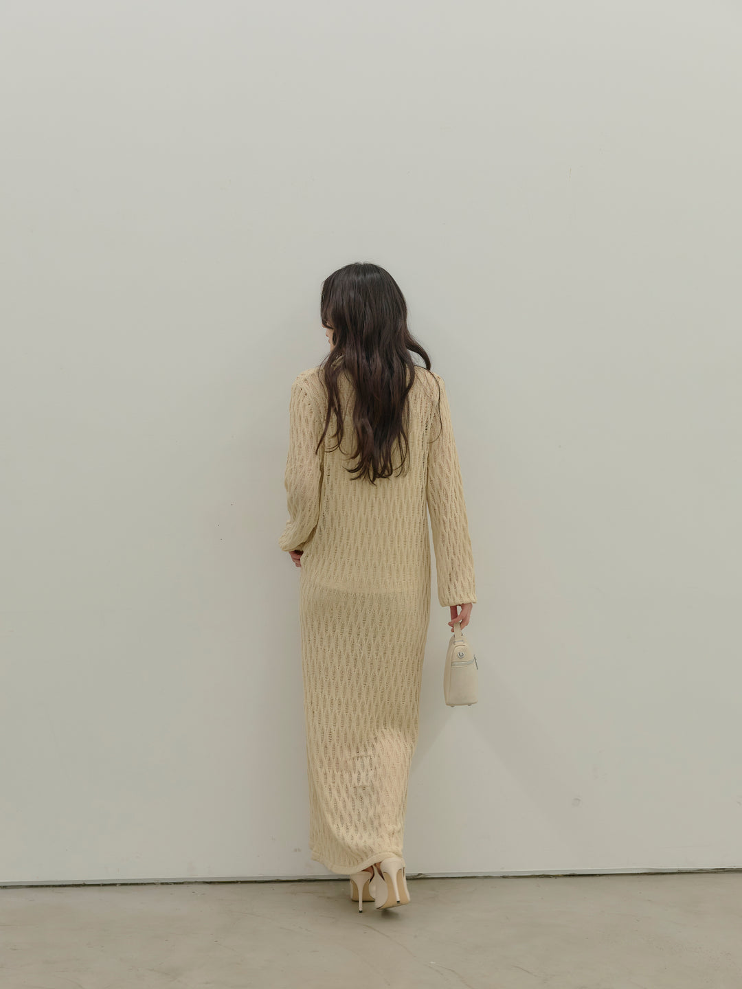 透かし編み襟付きニットドレス(インナーミニワンピ付き)