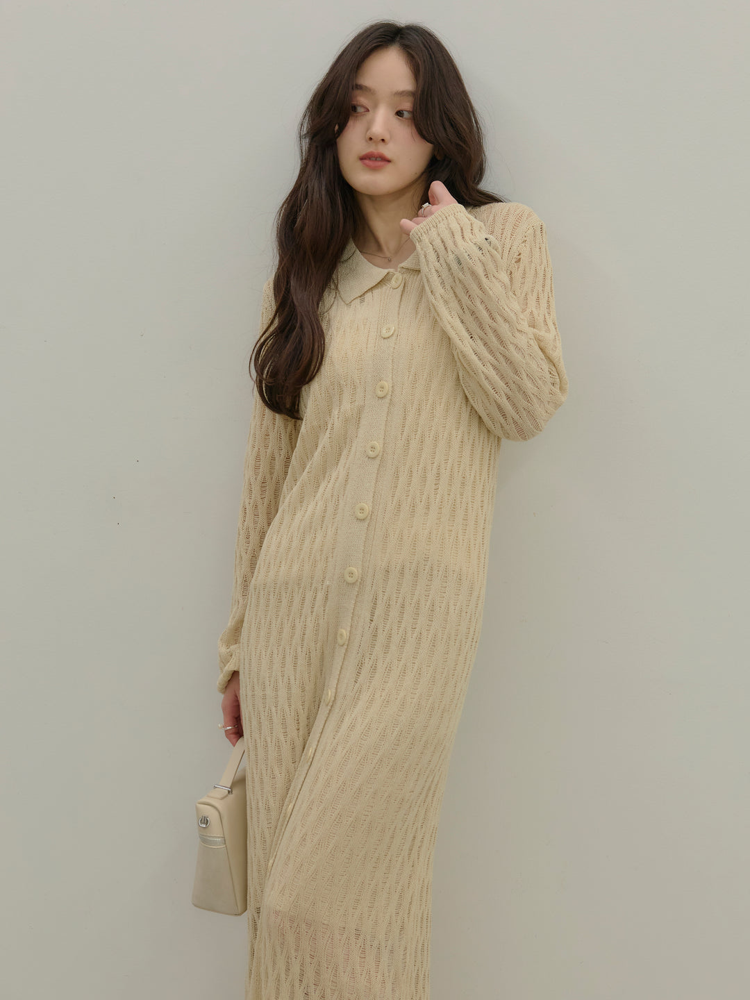 透かし編み襟付きニットドレス(インナーミニワンピ付き)