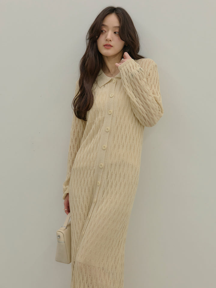 透かし編み襟付きニットドレス(インナーミニワンピ付き)