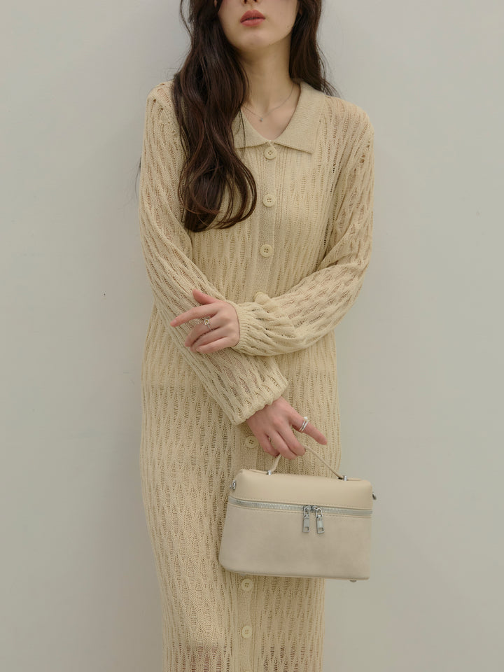 透かし編み襟付きニットドレス(インナーミニワンピ付き)