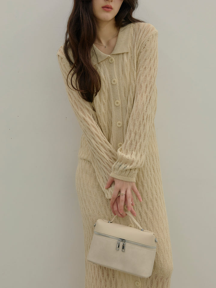 透かし編み襟付きニットドレス(インナーミニワンピ付き)