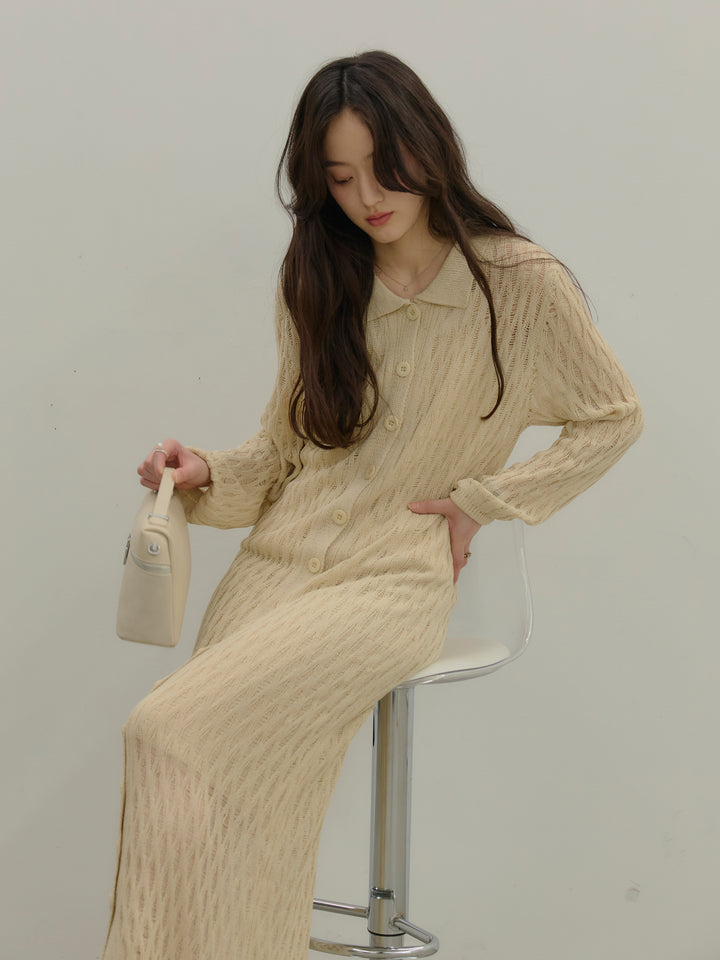 透かし編み襟付きニットドレス(インナーミニワンピ付き)