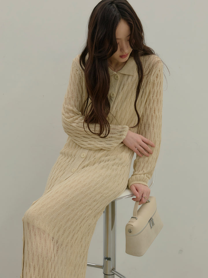 透かし編み襟付きニットドレス(インナーミニワンピ付き)