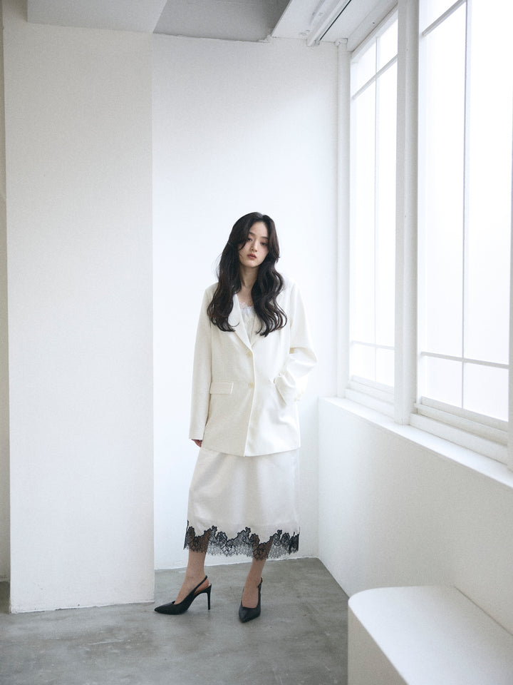 【SET】【Essential】Authentic jacket+裾レースサテンミディスカート(2set)