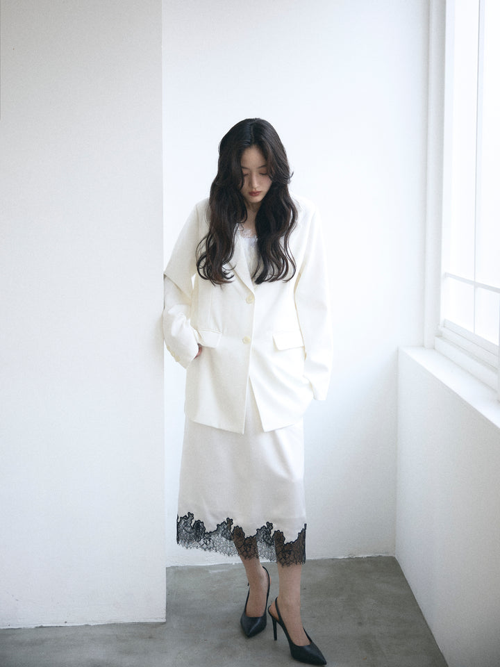 【SET】【Essential】Authentic jacket+裾レースサテンミディスカート(2set)