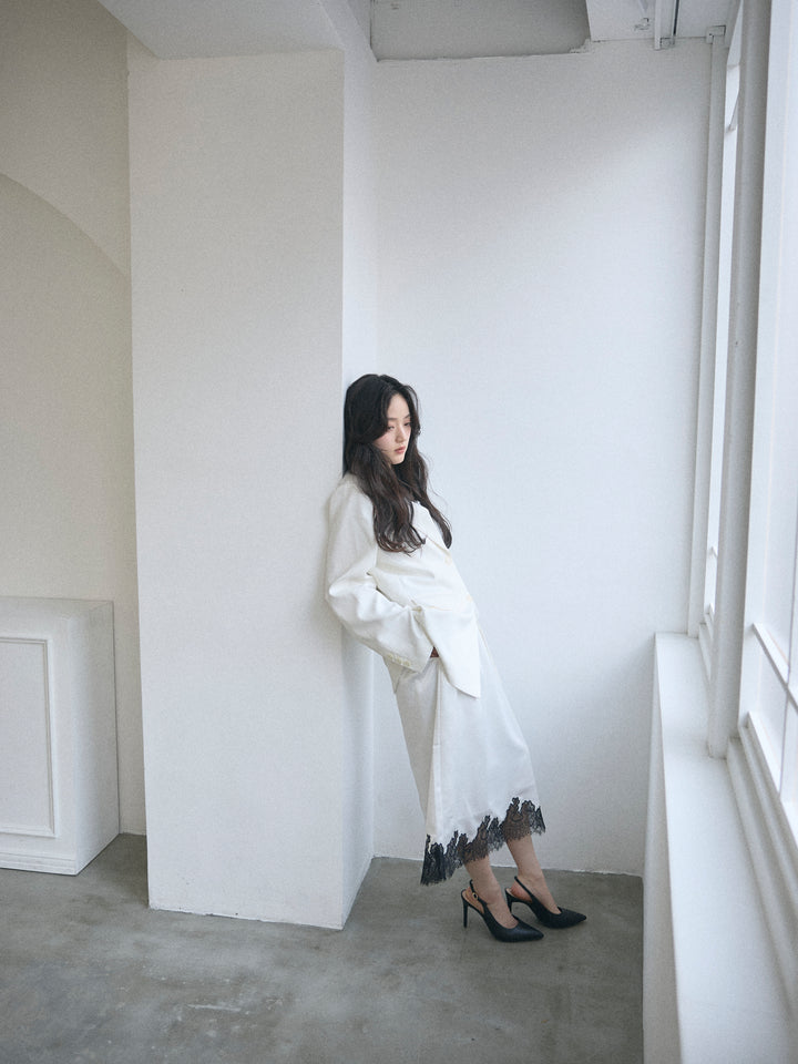 【SET】【Essential】Authentic jacket+裾レースサテンミディスカート(2set)