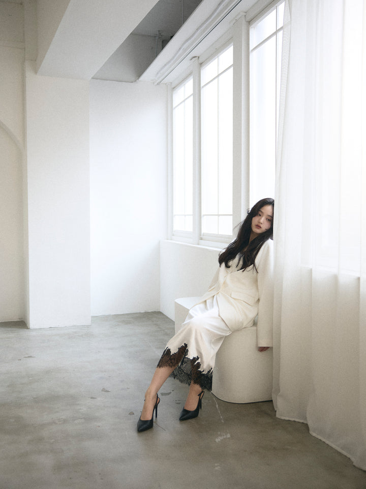 【SET】【Essential】Authentic jacket+裾レースサテンミディスカート(2set)