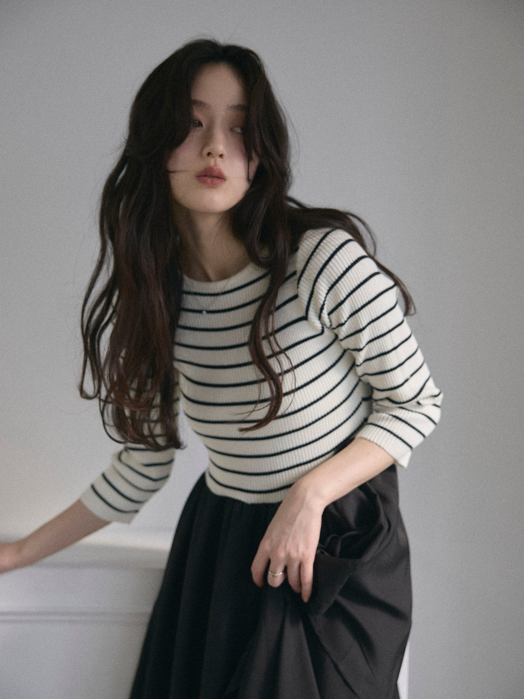 【Essential】7部袖リブドッキングワンピース