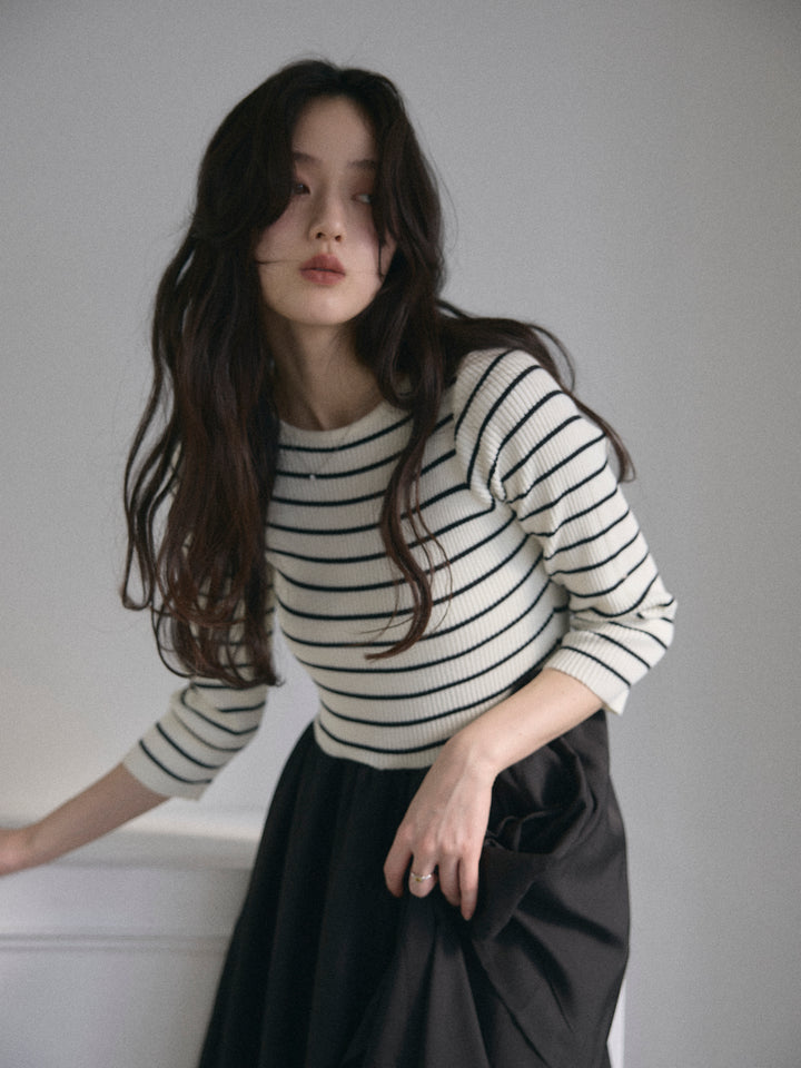 【Essential】7部袖リブドッキングワンピース