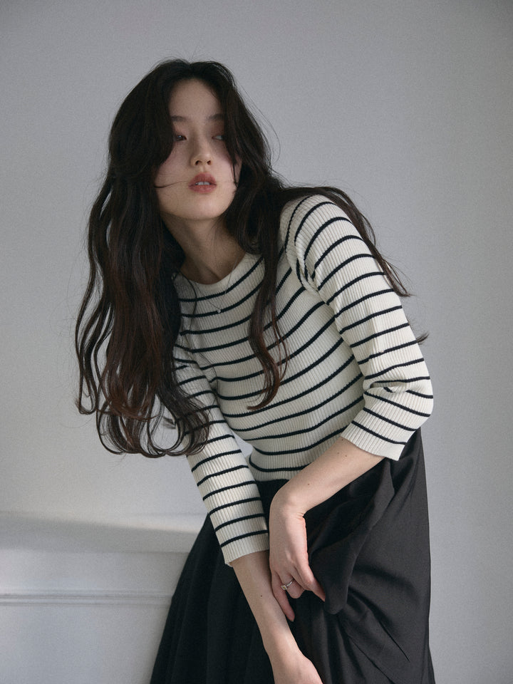 【Essential】7部袖リブドッキングワンピース