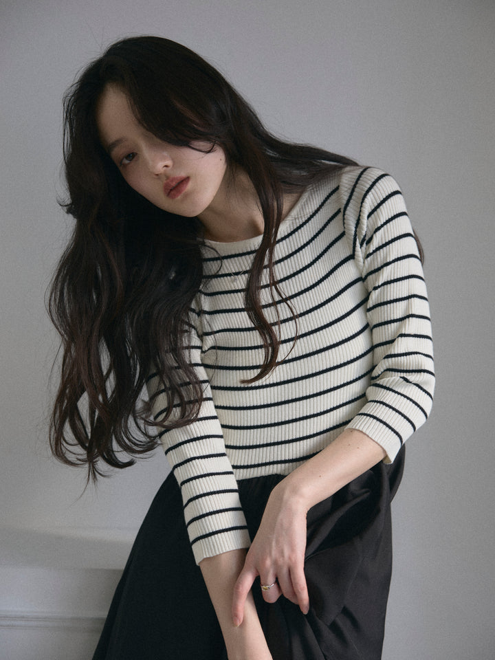 【Essential】7部袖リブドッキングワンピース