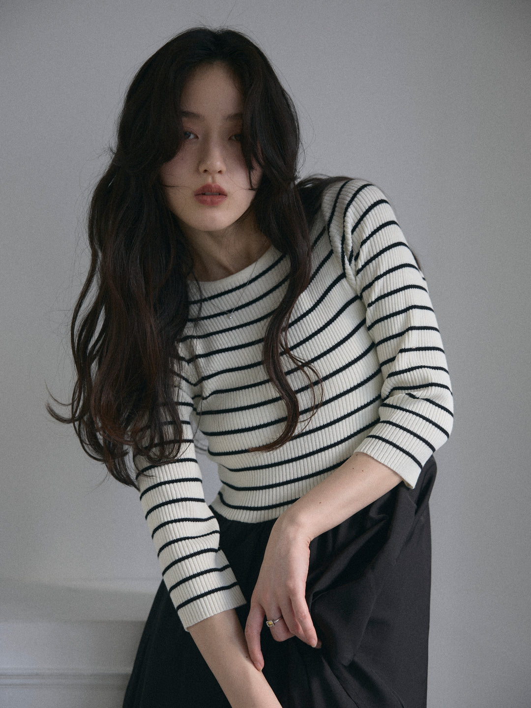 【Essential】7部袖リブドッキングワンピース