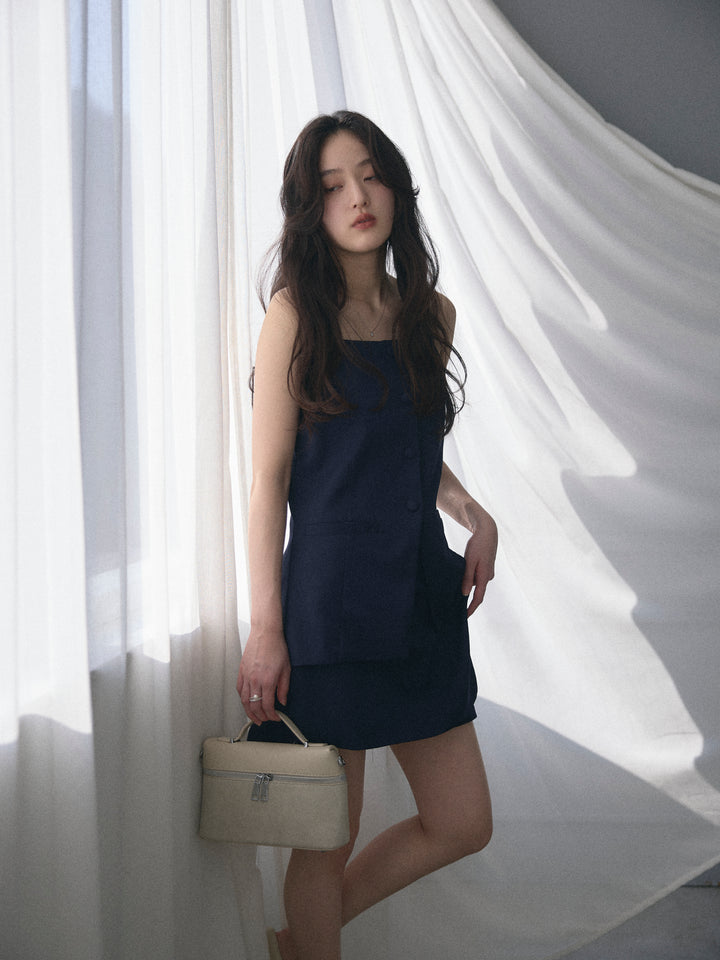 【SET】フロントボタンキャミビスチェ+ツイルミニスコート(2set)