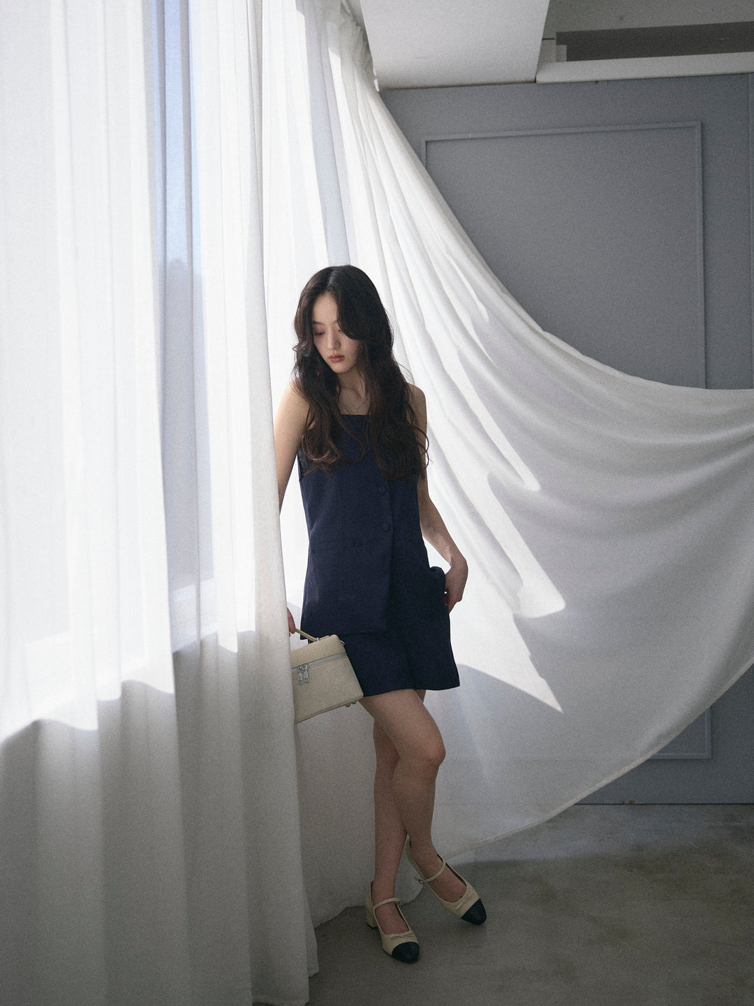 【SET】フロントボタンキャミビスチェ+ツイルミニスコート(2set)