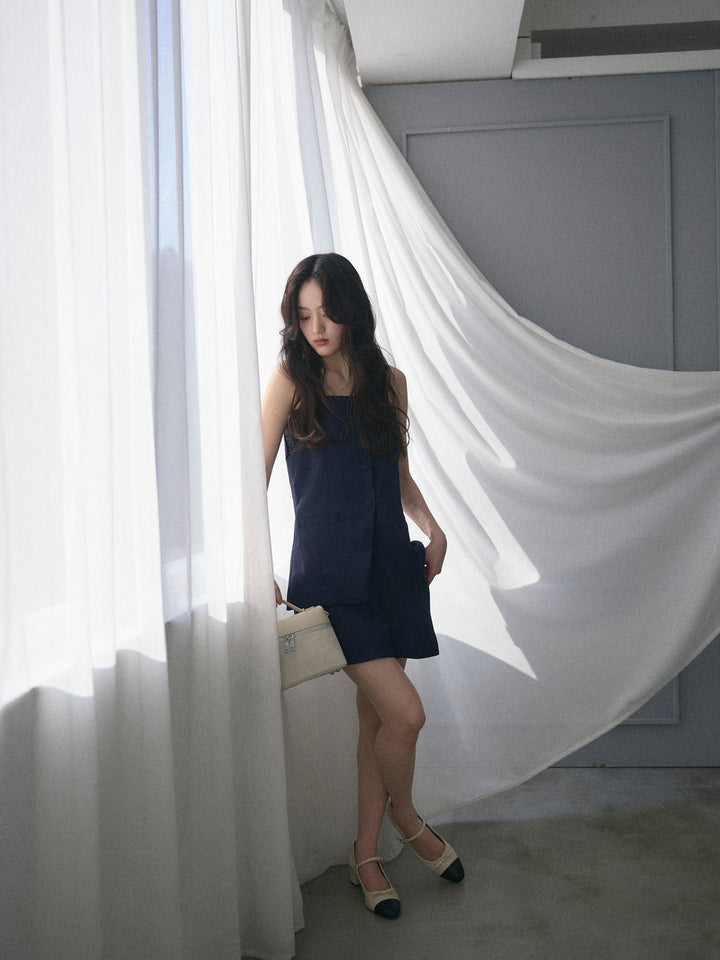 【SET】フロントボタンキャミビスチェ+ツイルミニスコート(2set)