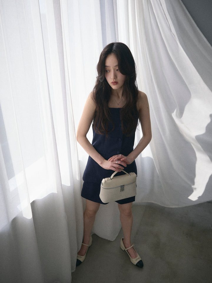 【SET】フロントボタンキャミビスチェ+ツイルミニスコート(2set)