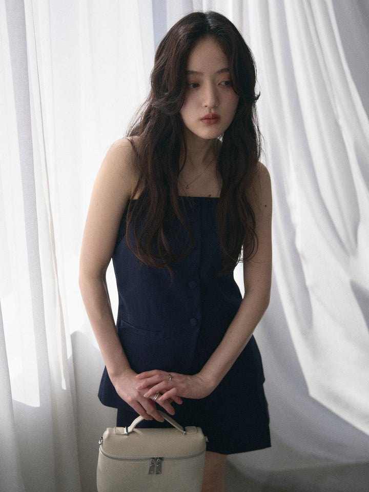 【SET】フロントボタンキャミビスチェ+ツイルミニスコート(2set)