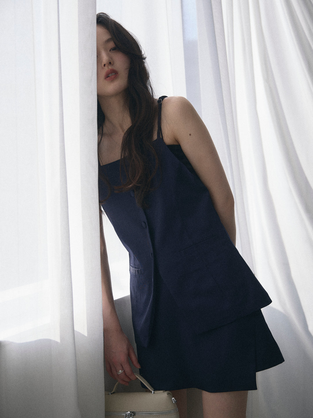 【SET】フロントボタンキャミビスチェ+ツイルミニスコート(2set)