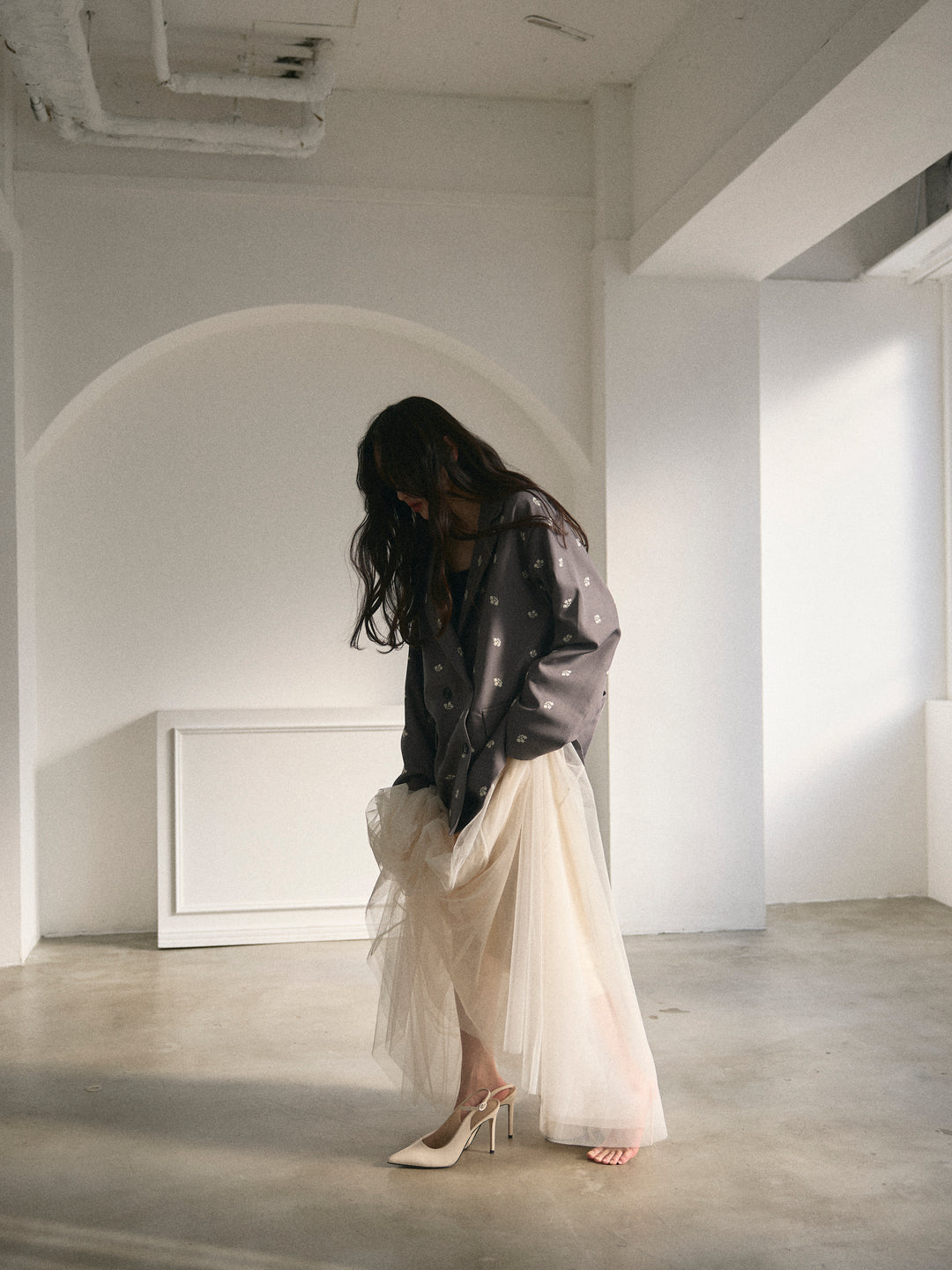 【SET】フラワー刺繍テーラードジャケット+ボリュームチュールスカート(2set)