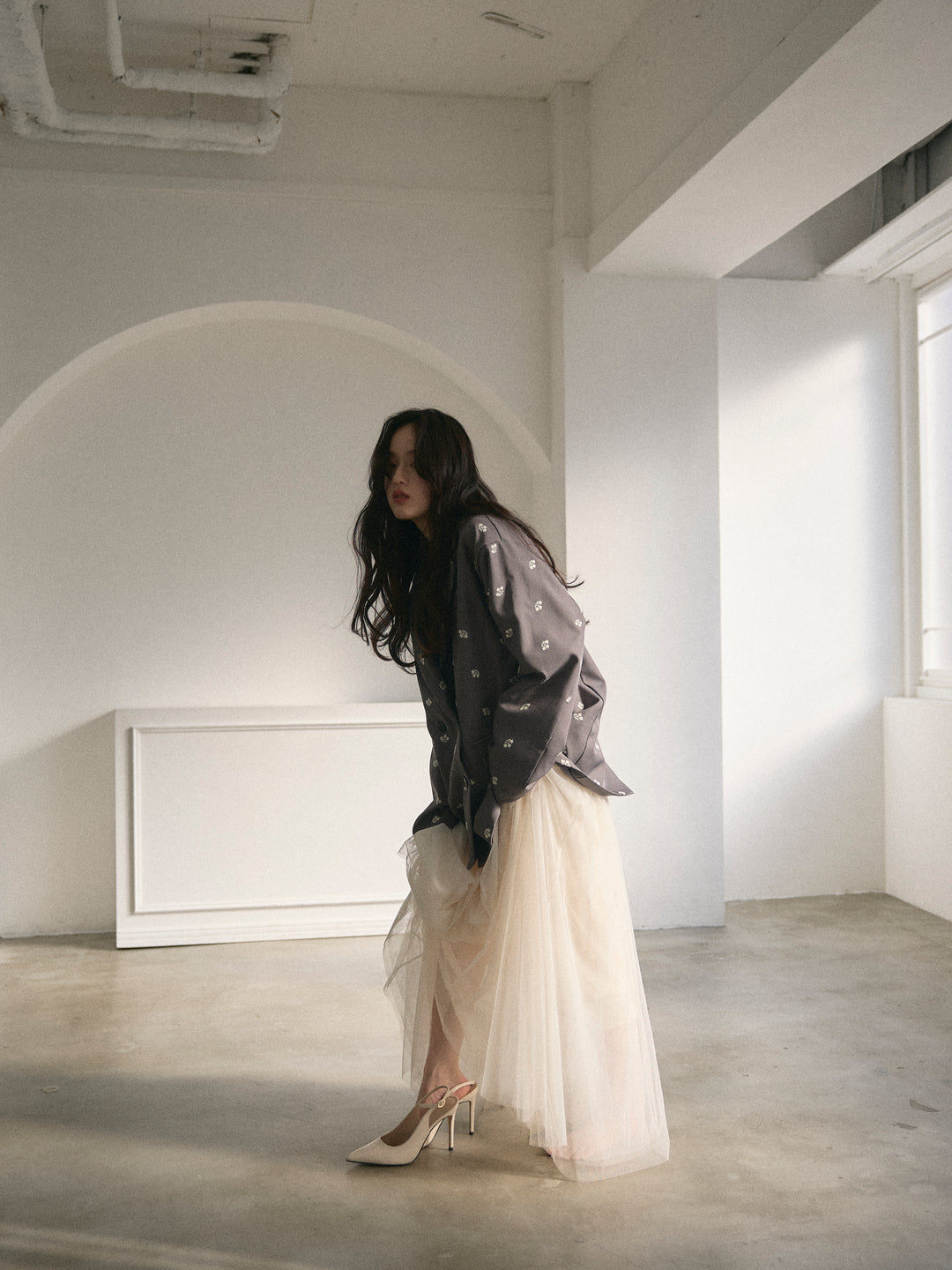 【SET】フラワー刺繍テーラードジャケット+ボリュームチュールスカート(2set)