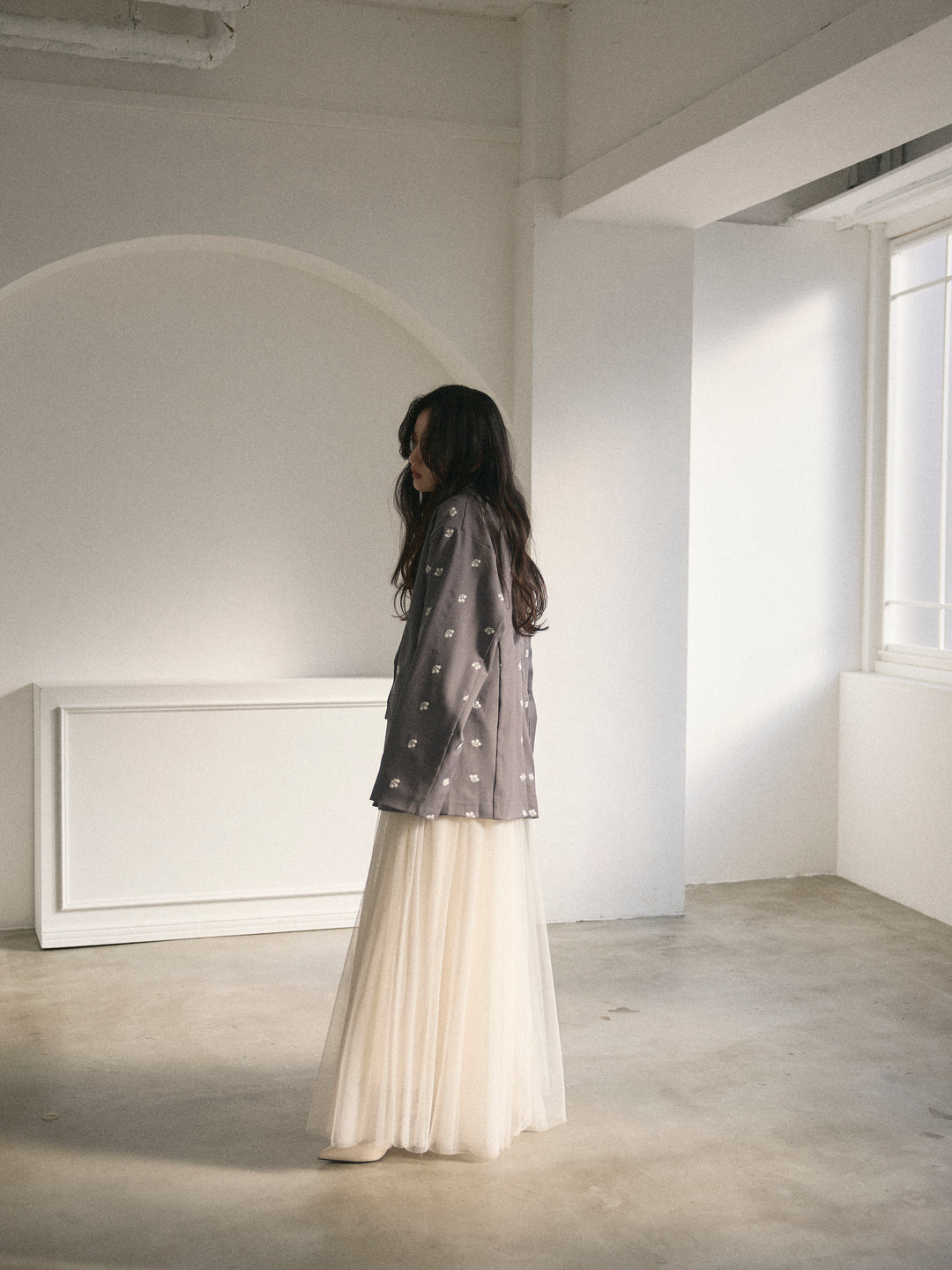 【SET】フラワー刺繍テーラードジャケット+ボリュームチュールスカート(2set)