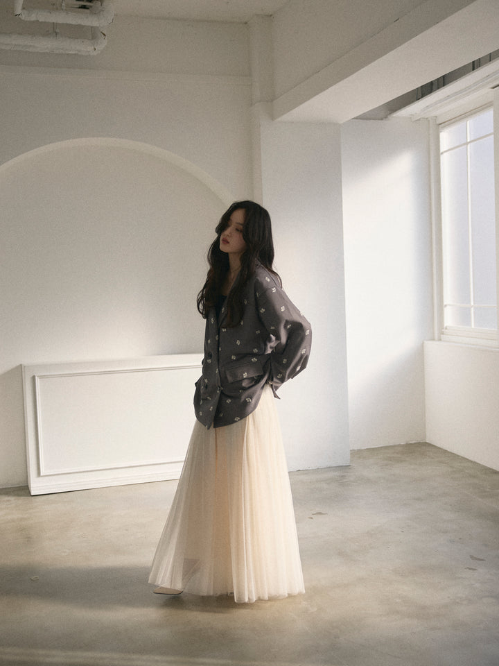 【SET】フラワー刺繍テーラードジャケット+ボリュームチュールスカート(2set)