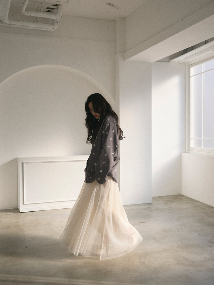 【SET】フラワー刺繍テーラードジャケット+ボリュームチュールスカート(2set)