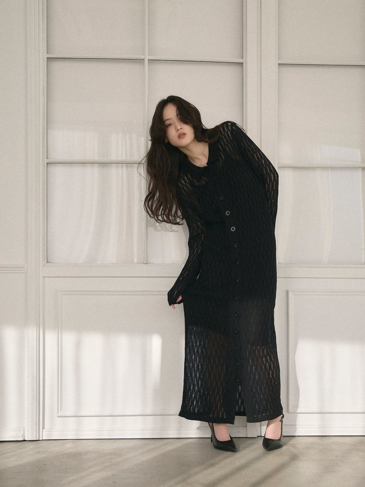 透かし編み襟付きニットドレス(インナーミニワンピ付き)