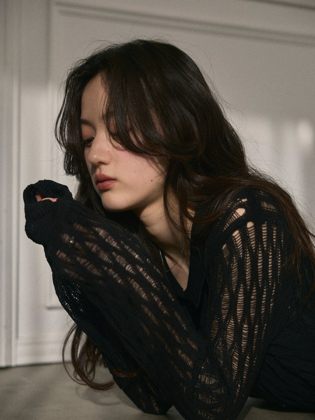 透かし編み襟付きニットドレス(インナーミニワンピ付き)