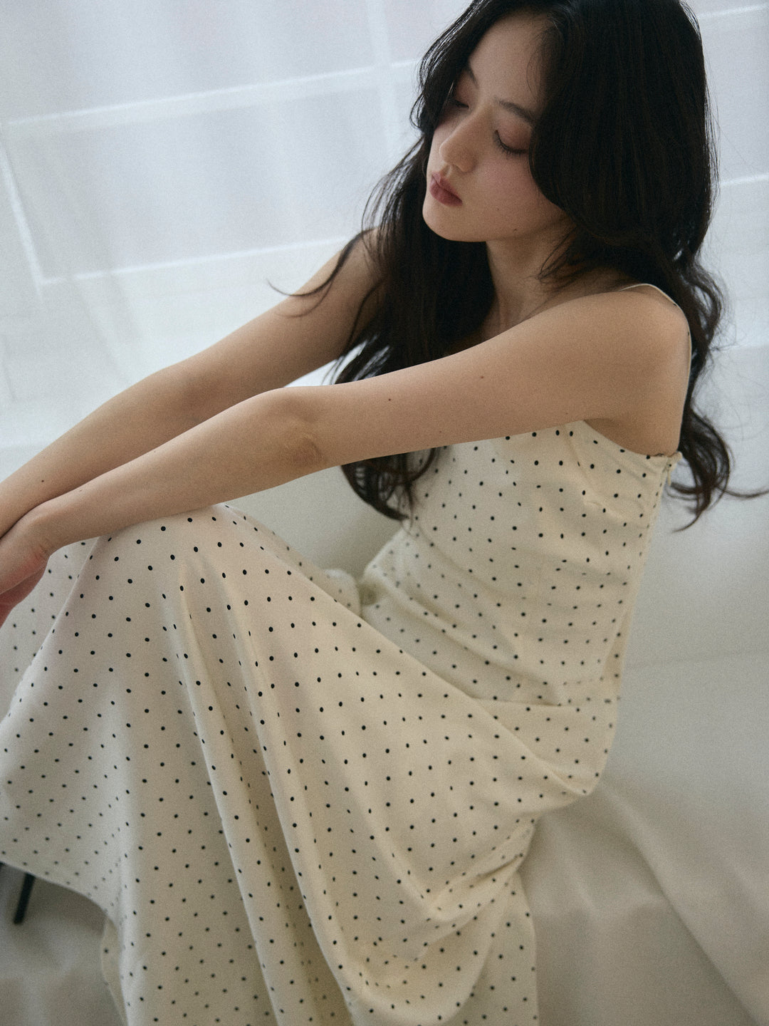 【Essential】Back open satin camisole dress