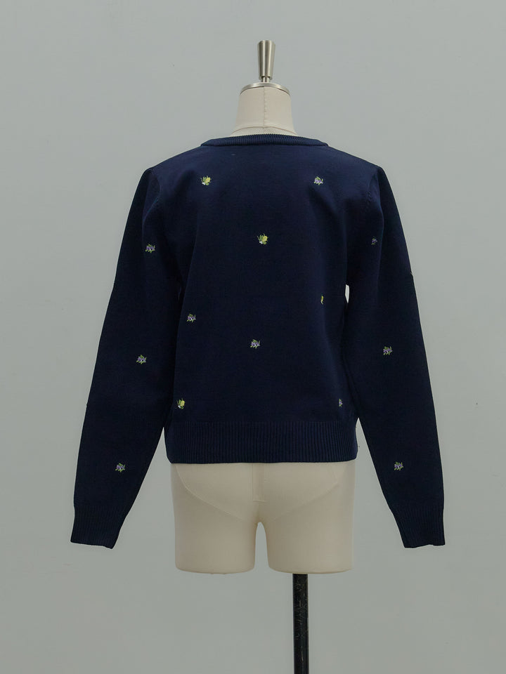 フルーツ刺繍クルーネックカーディガン