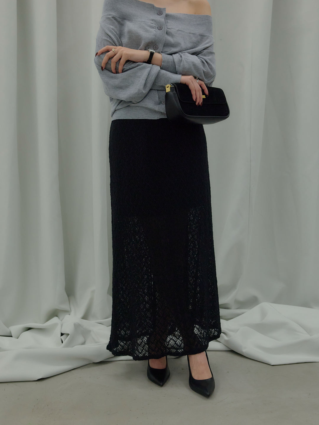 総レースバックスリットスカート