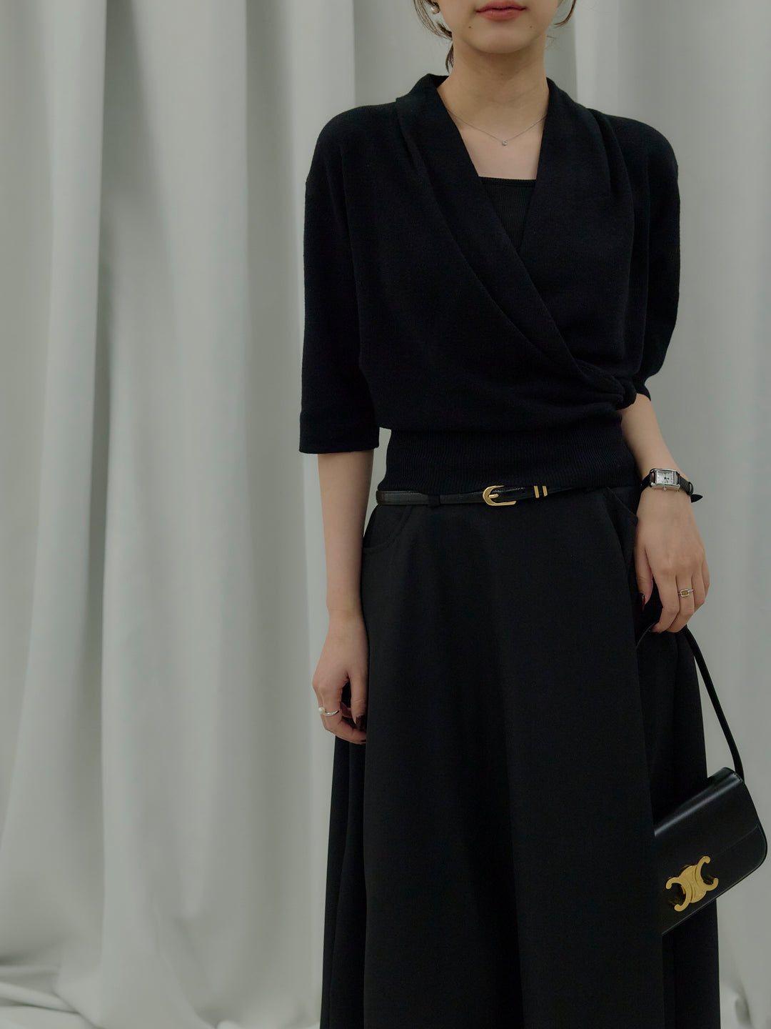 フロントクロスデザインニットトップス