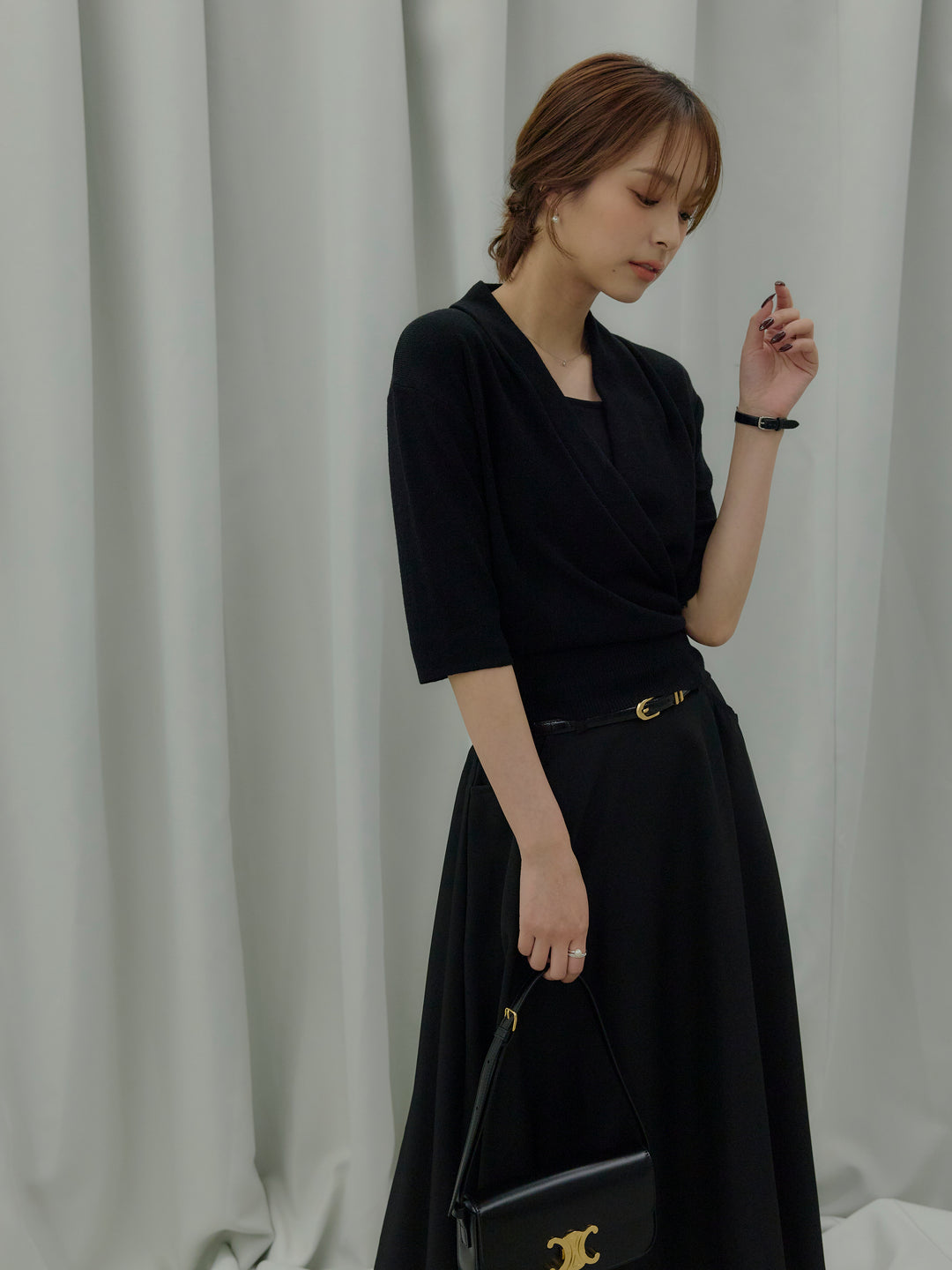 フロントクロスデザインニットトップス