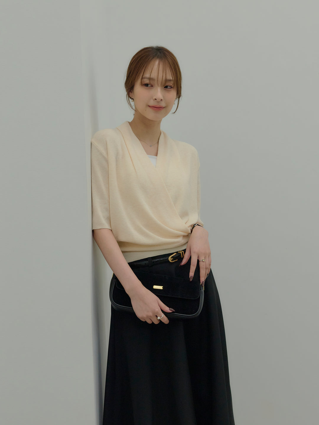 フロントクロスデザインニットトップス