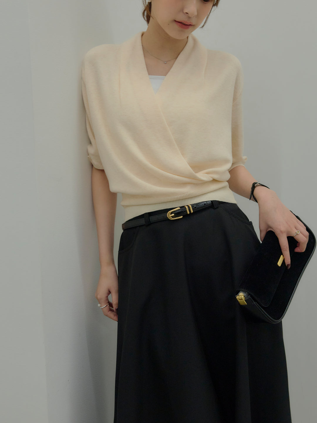 フロントクロスデザインニットトップス